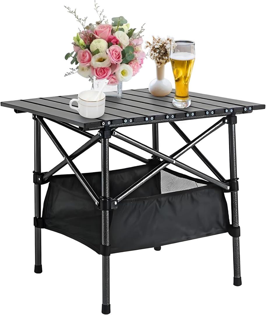 Beach Tables Foldable,Folding Aluminum Camping Tabletop，Portable Camp Table,Folding Camping Gear with Storage Bag (Black, 20 * 20 INCH) (Black)
