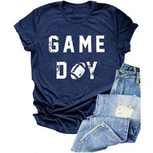 Game Day Tshirt Woman Sunday Funday Shirts Vintage Football Shirt Funny Baseball Graphic Tee Tops (Blue, S)