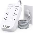Power Strip - 15 FT Long Flat Plug Extension Cord, 6 Outlets 4 USB Ports（2 USB C, Outlet Extender with Overload Protection, Wall Mount, Desktop Charging Station for Office and Dorm Essential