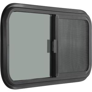 Horizontal RV Window, 24" W x 20" H Tinted Sliding RV Window with Net Screen and Trim Ring, Suitable for 1-1/8" Thick Walls, DOT Approved