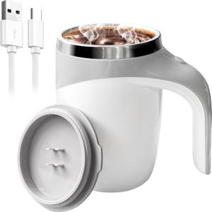 Self Stirring Coffee Mug, Electric Self Mixing Mug Automatic Magnetic Coffee Cup, Rechargeable 380ML Stainless Steel Cup for Milk Cocoa Tea Hot Chocolate (White)