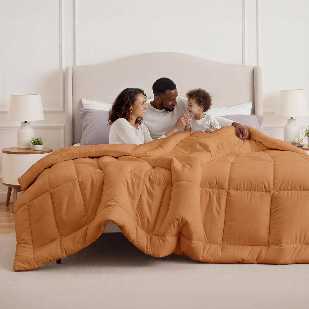 Bedsure Comforter Duvet Insert - Quilted Comforters Oversized King Size, All Season Duvet, GentleSoft Down Alternative Bedding, with 8 Tabs, Gifts for Women, Burnt Orange, Oversized King 116x98 Inche