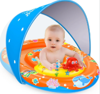 EZIGO Baby Pool Float with Canopy UPF 50+ Sun Protection, Double Air Chambers Infants Swimming Floats with Sound Toys Adjustable Safety Seat Toddler Float for Boys and Girls 6-36 Months