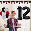 12th Birthday Decorations Boy, Red Black Happy 12th Birthday Decorations for Boys Girls, 12 Year Old Birthday Door Banner, Triangle Flag, Large Number 12 Balloons Decor Boy Twelve Bday Party Supplies