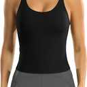 ATTRACO Women Ribbed Workout Crop Tops with Built in Bra Yoga Racerback Tank Top Tight Fit (6, Black)