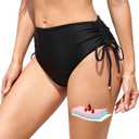 Leoparts Period Swimwear for Women Teens Black Leakproof Swim Bottoms High Waist Side Drawstring Menstrual Swimsuit Bottoms, S