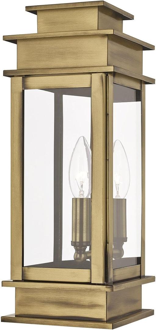 Livex Lighting 2013-01 Transitional One Light Outdoor Wall Lantern from Princeton Collection Finish, Antique Brass, 5.25"w X 14"h