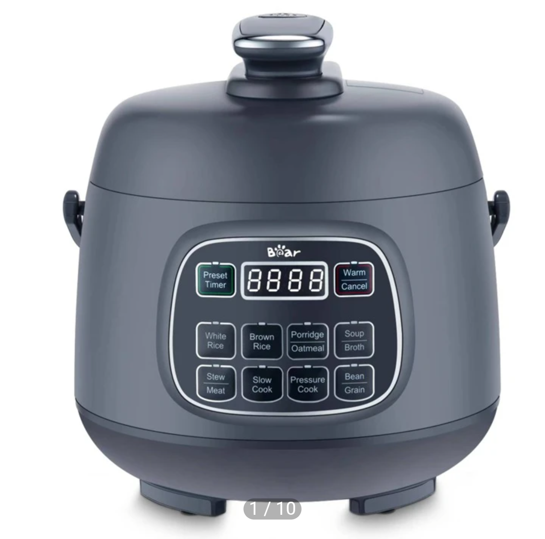 Bear Rice Cooker 3 Cups (Uncooked), Fast Electric Pressure Cooker, Portable Multi Cooker With 10 Menu Settings For White/Brown Rice Oatmeal And More, Nonstick Inner Pot