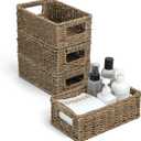 4 Small 3.6 QT Seagrass Wicker Baskets for Shelves, 10" Long Woven Pantry Organizers and Storage Basket, Decorative Rattan Shallow Rectangle Baskets for Organizing Countertop Kitchen