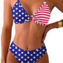 Tainehs Women's Two Piece Bikini Sets O Ring Front Top Ditsy Floral Triangle Swimsuits Cheeky Bathing Suit, XS