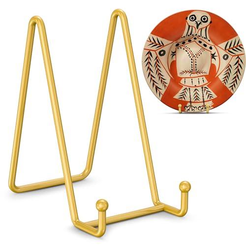 TR-LIFE 3 Pack 6 Inch Plate Stands for Display - Metal Easel Holder Stand for Picture Frame, Decorative Plate, Photo, Tabletop Art (Gold)