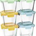 Glass Soup Containers with Lids 32oz - Borosilicate Glass Storage Containers 4 Cup, Freezer to Microwave Safe, Airtight Leak Proof, Square Meal Prep Containers for Lunch Travel- 6 Pack