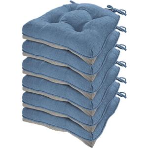 HARBOREST Chair Cushions for Dining Chairs Set of 6 - Chenille Tufted Kitchen Chair Cushions with Ties and Non-Slip Bottom, Foam Chair Pads for Dining Chairs, 17" x 17", Blue