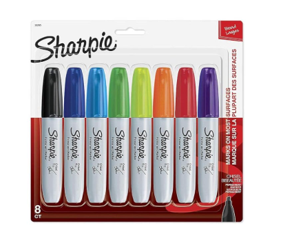 Sharpie 38250PP Permanent Markers, Chisel Tip, Assorted Colors, 8Count, Standard Packaging, 2Pack
