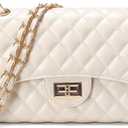 Quilted Leather Crossbody Bags for Women Trendy Ladies Shoulder Purse Satchel HandBag with Chain Strap (Beige)