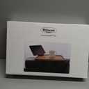 Couch Armrest Table, Acacia Wood Sofa Arm Tray with Adjustable Metal Clamp, Sofa TV Tray with Rotating Phone Holder for Snacks Drink Remotes, Include Blue Coaster