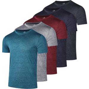 Real Essentials 5 Pack: Mens Short Sleeve Dry Fit T-Shirts  Moisture Wicking Athletic Workout Gym Fitness Casual Tees (Large)