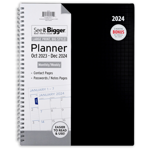 See It Bigger Monthly & Weekly Planner, October 2023 - December 2024 (9.75" x 11") Black