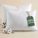 100% Cotton Bed Pillows - King Size Set of 2 - Breathable Cotton Cover - Soft, Comfy Down Alternative for Back & Stomach Sleepers - Low Density, Low Loft Support & Machine Washable - 20" x 40" (White)