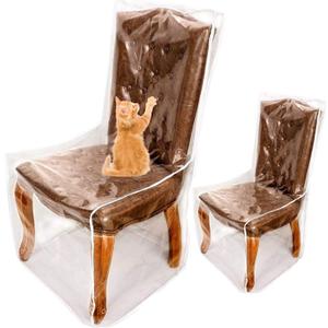 Plastic Chair Covers for Dining Room with Backrests, Waterproof Clear PVC Kitchen Chair Slipcovers Protectors Soft Thickened Full Coverage Chair Seat Covers (Set of 2)
