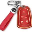 MILD EAST For Cadillac Key Fob Cover with Keychain TPU Protector Suitable for Cadillac Escalade CTS SRX XT5 ATS STS CT6 Key Shell Case Holder (Red)