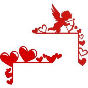 Wesiti 2 Pcs Valentine Door Topper Red Heart Cupid Door Frame Corner Decoration Romantic Corner Sign Wooden Decor Valentine's Day Props Gifts Cabinet Knob Covers for Wall Window Decor