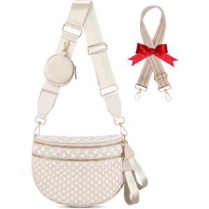 Woven Crossbody Bag for Women, Checkered PU Leather Sling Purse