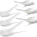 Soup Spoons Set of 6, Asian Ceramic Soup Spoons 5.3" Ramen Spoons Proper for Corelle Pho Miso Wonton Ramen Dumpling Macaron Dishwasher & Oven Safe