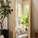 Full Length Mirror with Wooden Frame, 65"X24" Solid Wood Standing Floor Mirror for Farmhouse, Bathroom, Bedroom, Hanging or Leaning Wall-Mounted(Natural) (White)