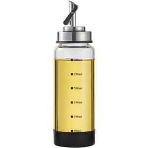 Verdental 10 oz Glass Olive Oil Dispenser Bottle for Kitchen Stainless Steel Cruet Pourer Spout for Oil Vinegar Coffee Syrup Soy Sauce Other Liquids with Non-slip Silicone Ring and Labels (300ml)
