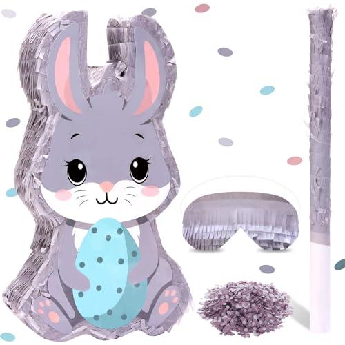 Sratte Bunny Piñata Kit with Blindfold, Banging Stick and Confetti Rabbit Piñata for Animal Theme Party Birthday Party Decoration