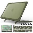 Mektron for MacBook Pro 13 inch Case 2022 2021 2020 M1 M2 A2338 A2289 A2251, Heavy Duty Slim Hard Shell Dual Layer Protective Cover with Fold Kickstand for MacBook Pro 13 Touch bar, Avocado Green