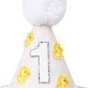 Little Yellow Duck 1st Birthday Party Hat - Duck Themed Cake Smash Decor, Yellow & White Cone Hat for Boys & Girls