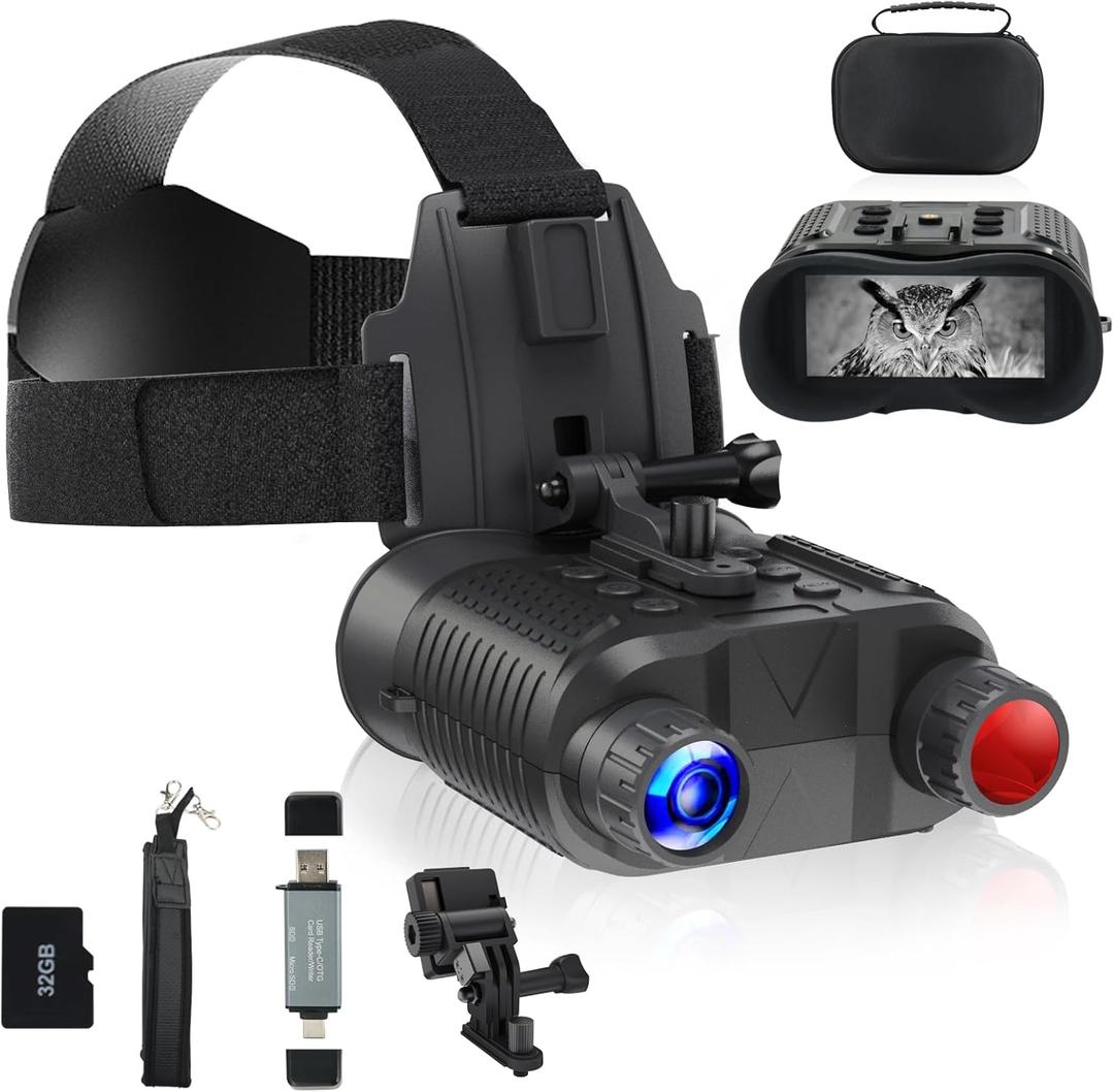 Head-Mounted Night Vision Goggles - lovpo Rechargeable Digital Infrared Night Vision Binoculars 1312FT 2.7" Screen Night Vision Goggles with Head Strap &32GB SD card and Card Reader for Hunting,Adults