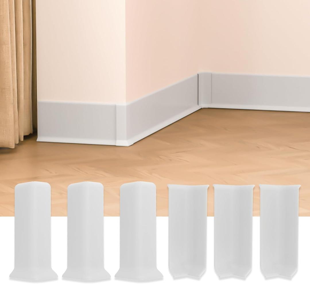Baseboard Corner Blocks 4inch Height, Self Adhesive 3 Inside + 3 Outside Corners-Connector Between The Cove Base Wall Base Rubber Moulding Trim, Perfect Match for Our S100 Baseboard(White)