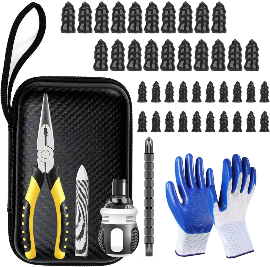 Tire Screw Plug Repair kit - No Need to Remove The tire, tire sidewall Repair kit, Patch Plug Tool and Portable Storage Bag - Quick Flat tire Repair for Cars, Trucks, Motorcycles and SUV