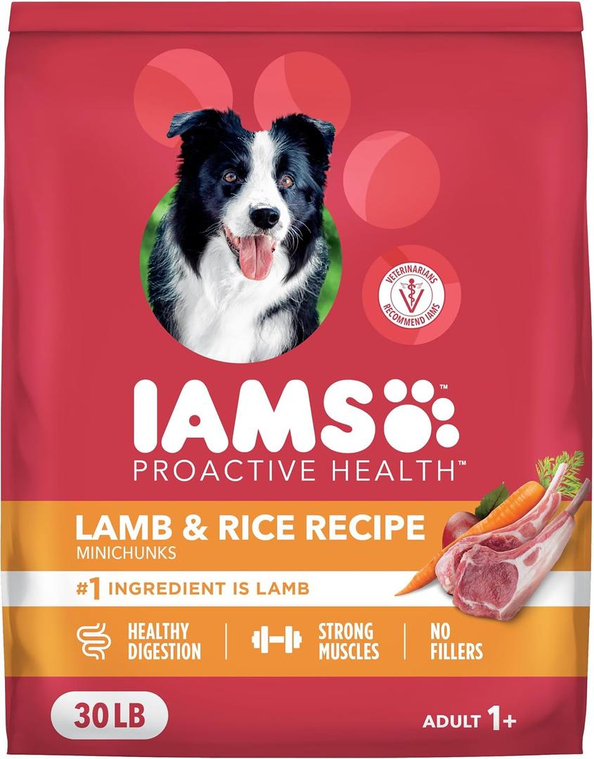 IAMS Proactive Health Dry Dog Food, Adult Dog Food Dry Recipe, Lamb & Rice, 30 lb. Bag (EXP 10/23/26)