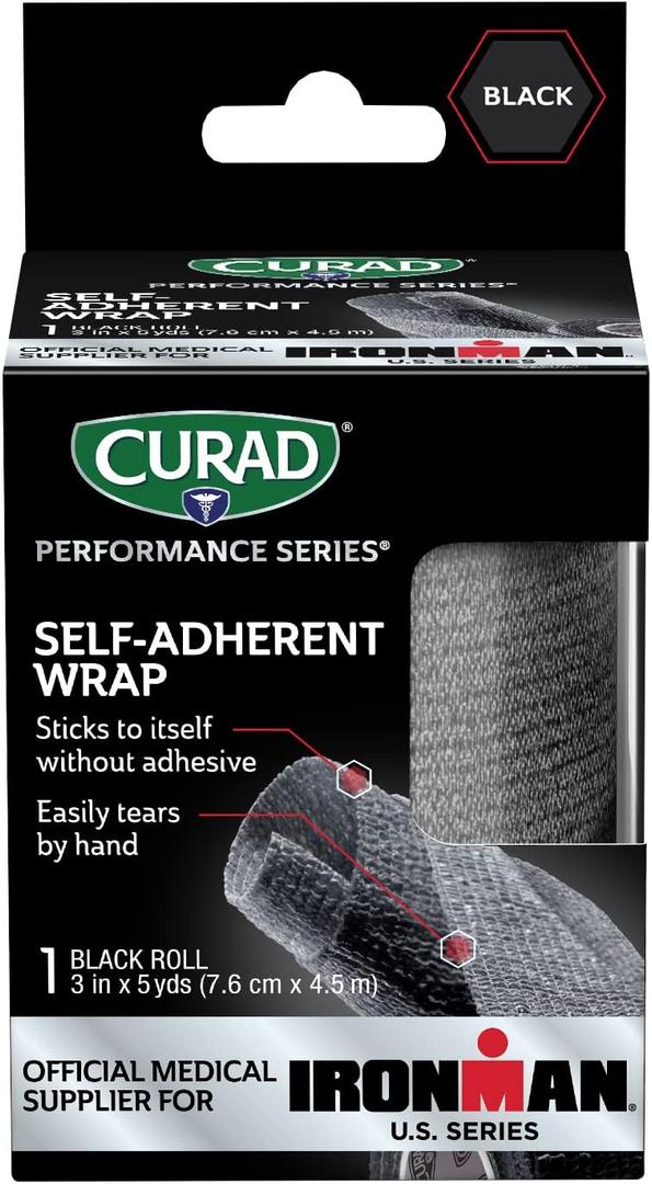 3 x CURAD IRONMAN Self-Adherent Athletic Wrap, Official IRONMAN Medical Supplier, Black, 3 inches x 5 yards, Compression Support for Sports Injuries, Joint Stability, and Muscle Recovery (1 Count (Pack of 1))
