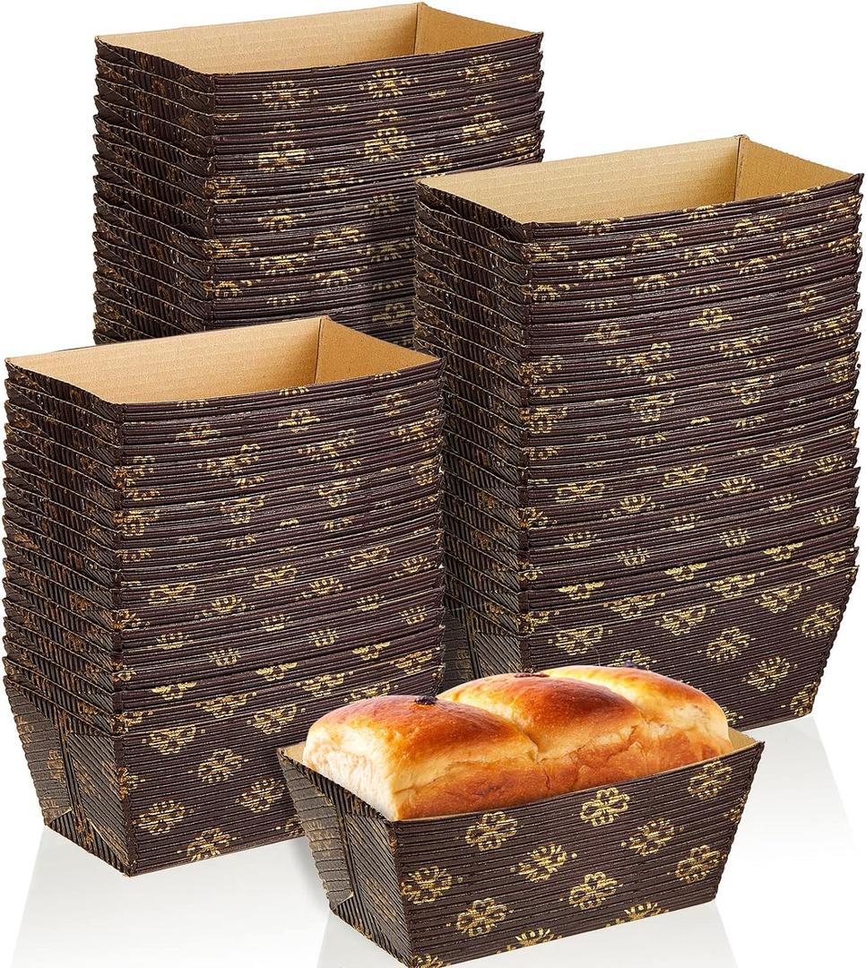 Tessco 60 Pieces Mini Paper Loaf Pans Disposable Rectangle Paper Baking Loft Pans for Quick Bread Small Pumpkin Breads, Microwave Oven Freezer Safe(3.1 x 1.5 x 1.7 Inch,Simple Style)