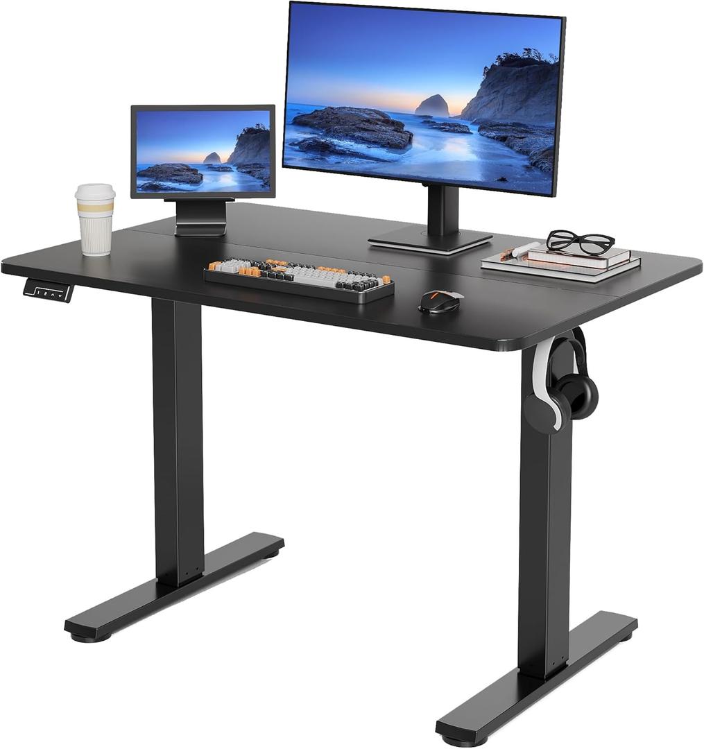LongKe Electric Standing Desk Adjustable Height, 40x24 Inches Sit Stand up Desktop for Home Office, Ergonomic Rising Computer Table with Memory Preset, Black