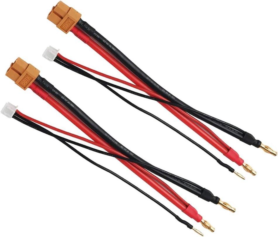 2 Pack XT60 Plug Female Connector to 4MM Banana Plug Bullet Connector Adapter Lead with 2S JST-XH Balance Plug for RC Car Drone Lipo Battery
