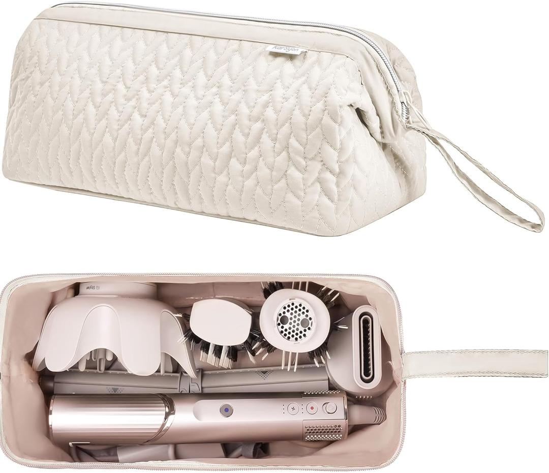 KarSyon Shark Flex Style Case for Dyson Airwrap Hair Dryer Brush Revlon Hair Tools Travel Bag Carrying Case Flat Curling Iron Organizer (Beige)