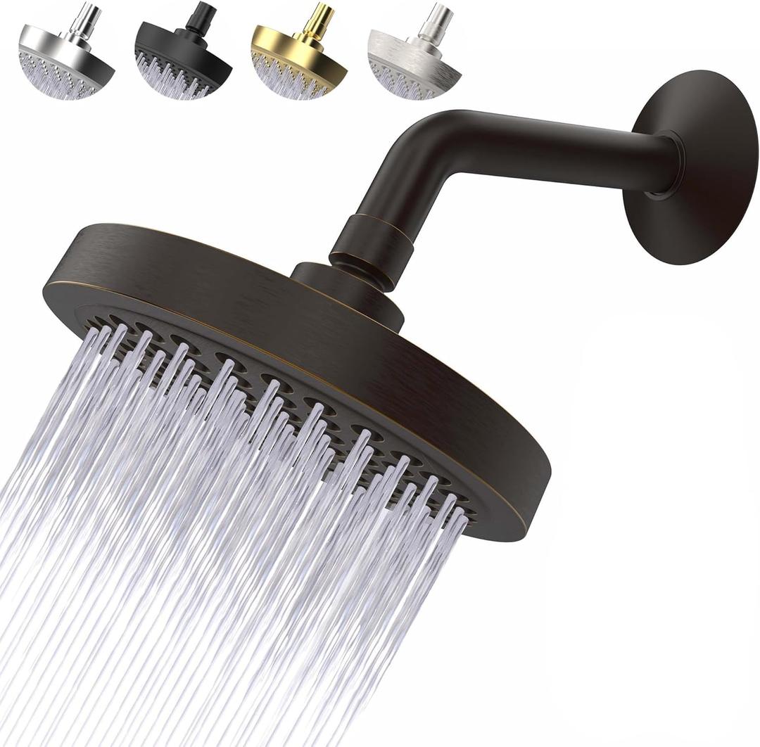 High Pressure Shower Head - Anti-Clogging Silicone Nozzles 2.5 GPM Removable Restrictor - Easy to Clean and Install - Includes Plumbers Tape - 6 inch - (Oil Rubbed Bronze 2.5GPM)