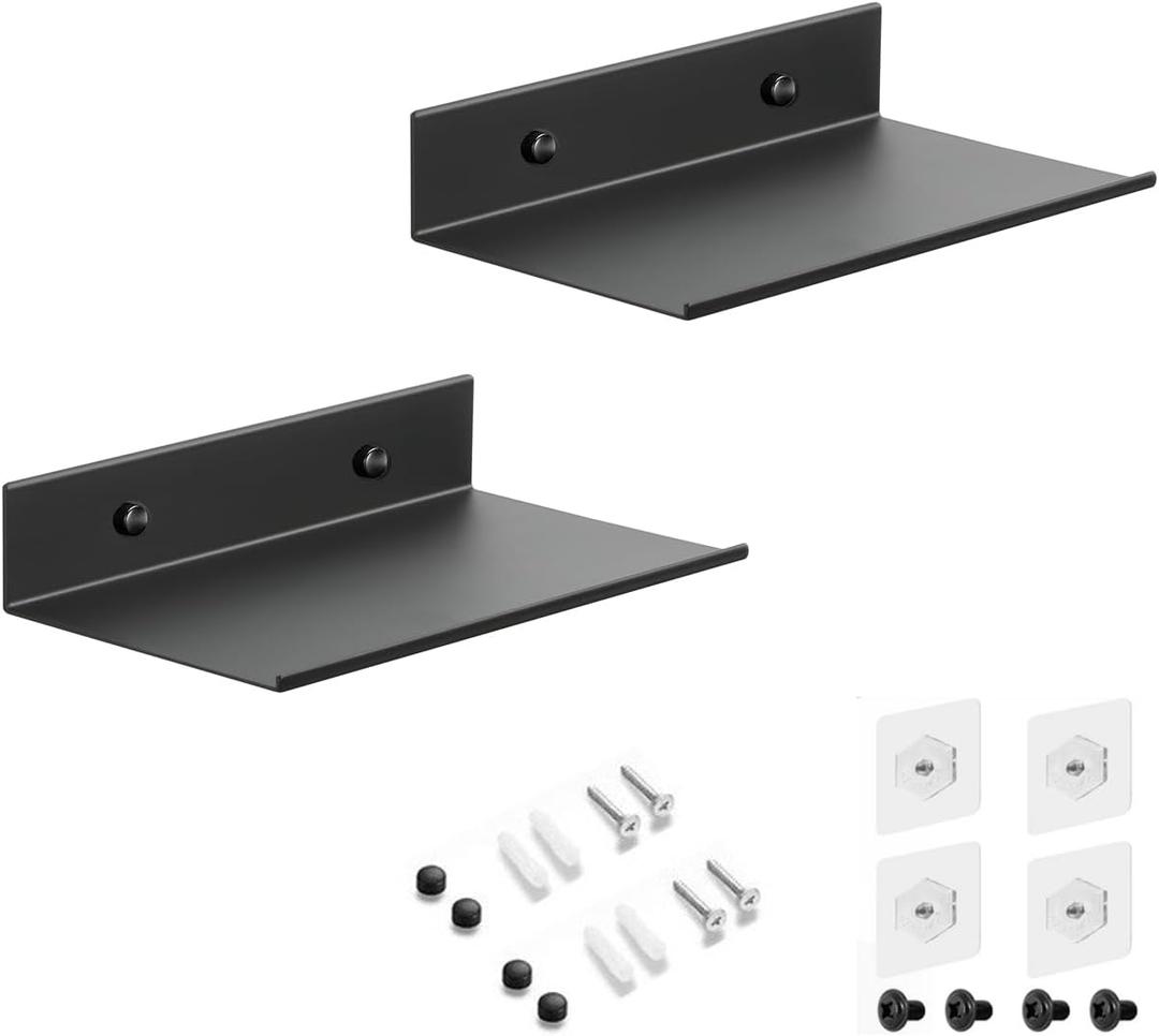 Z metnal Small Floating Shelves, Mini Display Metal Shelf for Collection, Decor Lack Wall Shelf, Utility Shelves,Aluminum, Wall Mounted, Matt Black, 8 inch, 2 Pack