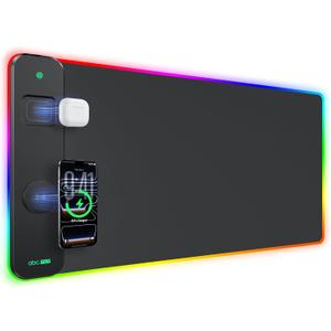 3-in-1 RGB Gaming Mouse Pad with Magnetic Wireless Charging, 31.5"x15.8" Large, 24 Light Effects, Non-Slip Base, Waterproof Ultra-Smooth Surface, No Adapter