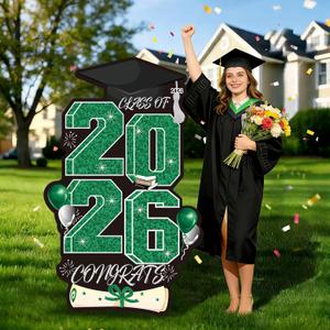 2026 Graduation Yard Sign, 47.2 Inch Green Grad Lawn Sign with Metal Stand, Outdoor Graduation Decorations for High School College, Congrats Grad Party Supplies