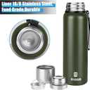 Insulated vacuum Thermo Bottle 1500ml/50.7oz with cup Stainless steel coffee bottles for hot and cold drink water flask.(Green,1500ml)
