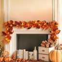 SHareconn 6ft Fall Garland with Lights, Autumn Leaves Garland with Realistic Pumpkins, Thanksgiving Christmas Decorations for Mantle Home Wedding Table Porch Indoor Outdoor, Orange, 6 FT