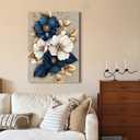 Modern Floral Canvas Wall Art Blue White Gold Flowers Wall Decor Pictures Flower Market Poster Prints for Living Room Bedroom Office Home Decoration 12x16in Ready to Hang