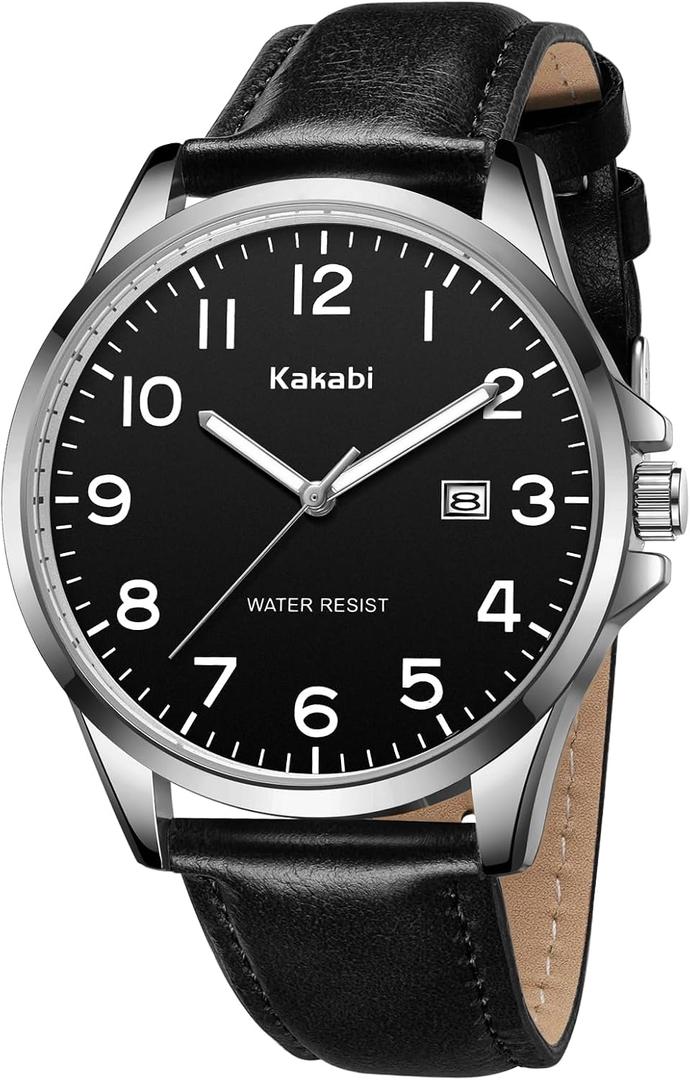 Watch for Men, Fashion Minimalist Wrist Watch Waterproof Quartz Analog Date with Leather Strap, Black